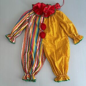 Vintage handmade Kids Clown Costume Jumpsuit Ruffle Collar Stripe Bright Colors